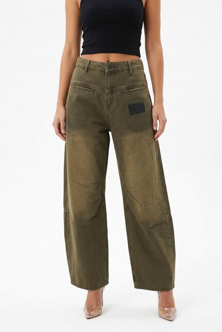 WETLOOK JEANS-Khaki
